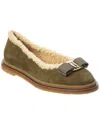 Ferragamo Varina Suede & Wool Ballet Flat In Green
