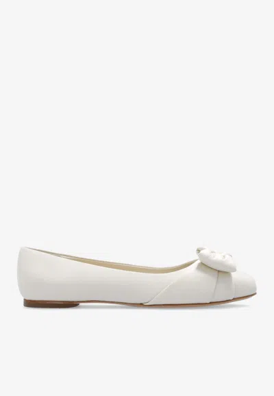 Ferragamo Varina Leather Ballerina Shoes In Neutrals