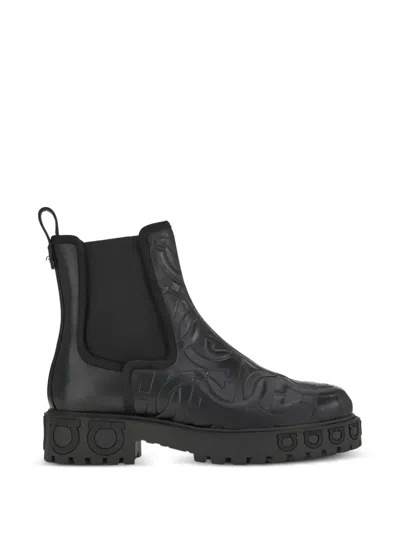 Ferragamo Varsi Embossed Leather Boots In Black