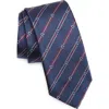 Ferragamo Vatica Gancio Stripe Silk Tie In Navy Bordeaux