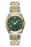 Ferragamo 28mm Vega New Watch With Green Dial, Two Tone In Two Tone
