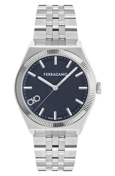 Ferragamo Vega Bracelet Watch, 40mm In Navy/stainless Steel