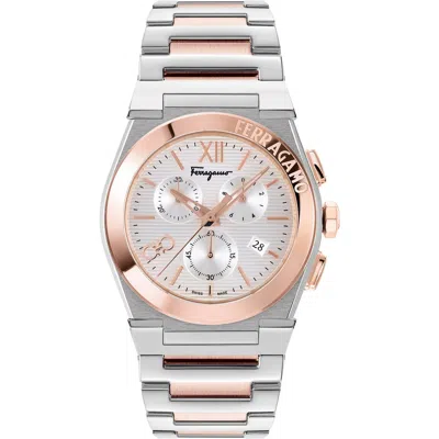 Ferragamo Vega Chrono Bracelet Watch, 42mm In Ip Rose Gold/stainless Steel