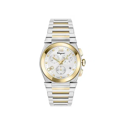 Pre-owned Ferragamo Vega Chrono Bracelet Watch 'two Tone' | Gold | Men's Size Onesize