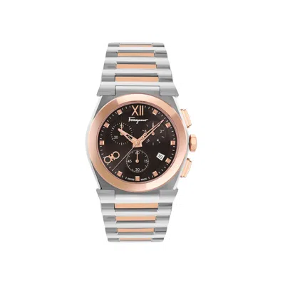 Pre-owned Ferragamo Vega Chrono Bracelet Watch 'two Tone' | Silver | Men's Size Onesize