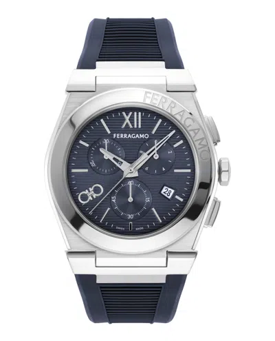 Ferragamo Vega Chronograph 42mm In Navy Silver