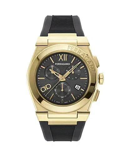 Ferragamo Men's Vega Chrono Ip Yellow Gold-plated Stainless Steel & Woven Strap Watch/42mm In Black