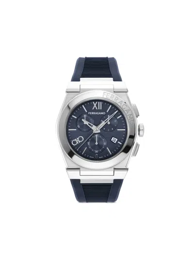 Ferragamo Vega Chronograph 42mm In Navy Silver