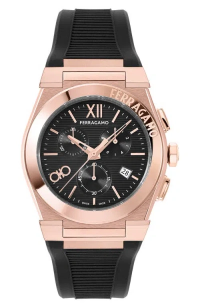 Ferragamo Vega Chronograph Silicone Strap Watch, 42mm In Black