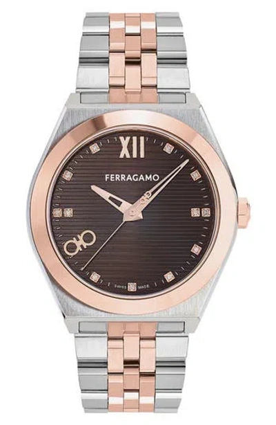 FERRAGAMO FERRAGAMO VEGA NEW TWO-TONE DIAMOND BRACELET WATCH, 40MM