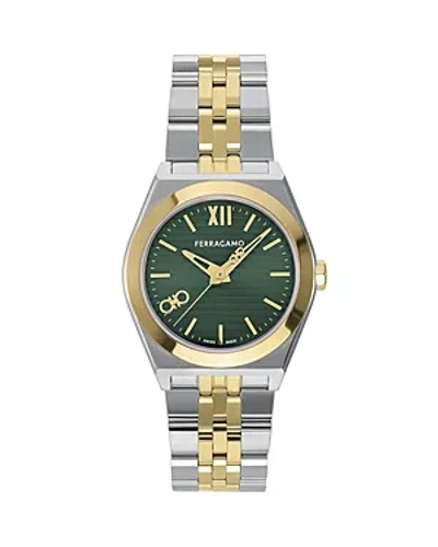 Ferragamo 28mm Vega New Watch With Green Dial, Two Tone In Green/two-tone