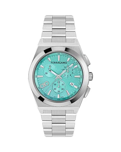 Ferragamo Vega Upper East Chronograph, 42mm In Blue/silver