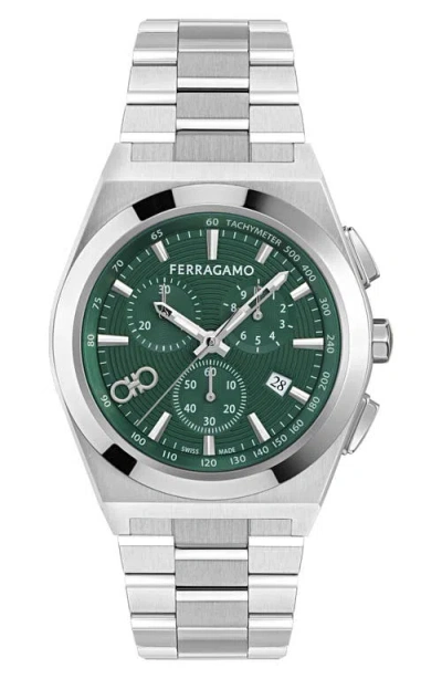 Ferragamo Vega Upper East Two-tone Bracelet Chronograph Watch, 42mm In Green