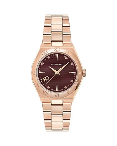 Ferragamo Women's Swiss Vega Upper East Diamond Accent Rose Gold Ion Plated Bracelet Watch 28mm In Rosegold