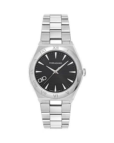 Ferragamo Vega Upper East Watch, 40mm In Black/silver