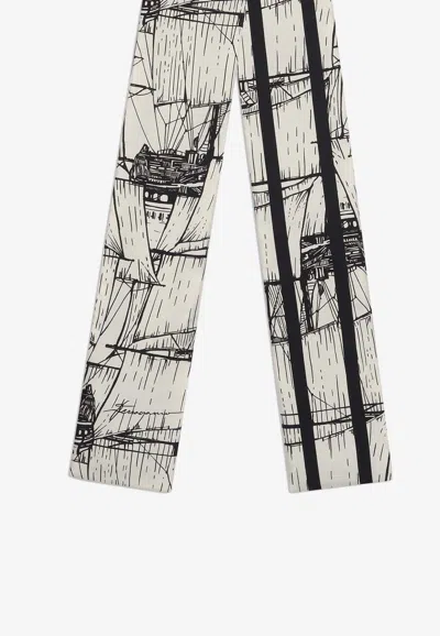 Ferragamo Veliero Print Silk Bandeau Scarf In Monochrome
