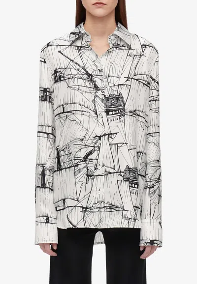 FERRAGAMO VELIERO PRINT SILK SHIRT