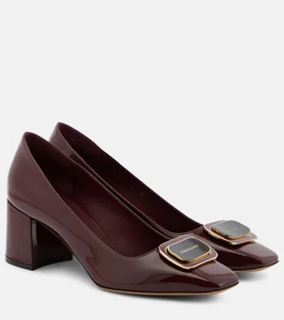 Ferragamo Vella 60 Patent Leather Pumps In Burgundy