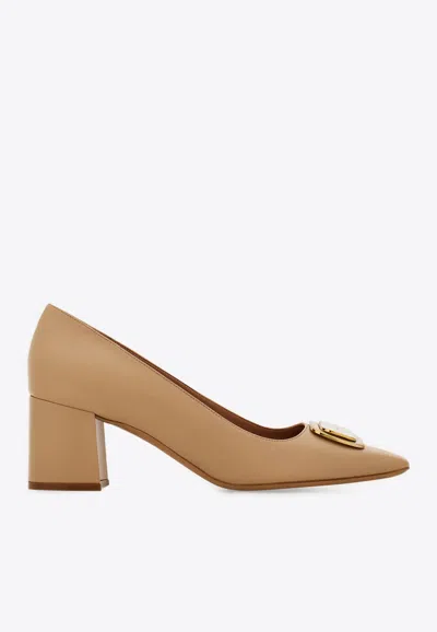 Ferragamo Vella 60 Vara Plate Leather Pumps In Brown