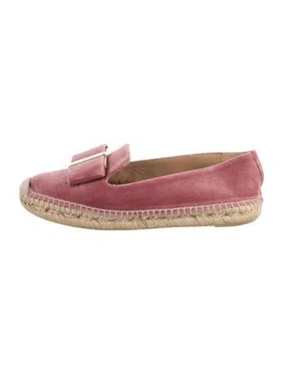 Pre-owned Ferragamo Velvet Bow Accents Espadrilles In Neutrals/pink