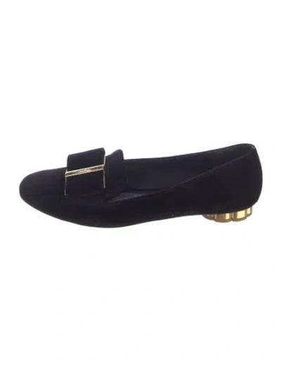 Pre-owned Ferragamo Velvet Bow Accents Loafers In Black/blue