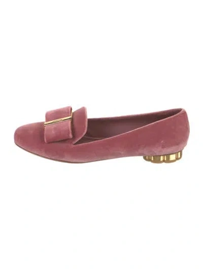 Pre-owned Ferragamo Velvet Bow Accents Loafers In Pink