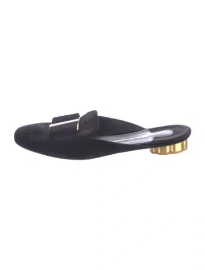 Pre-owned Ferragamo Velvet Bow Accents Mules In Black