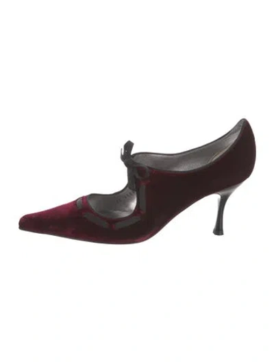 Pre-owned Ferragamo Velvet Bow Accents Pumps In Burgundy