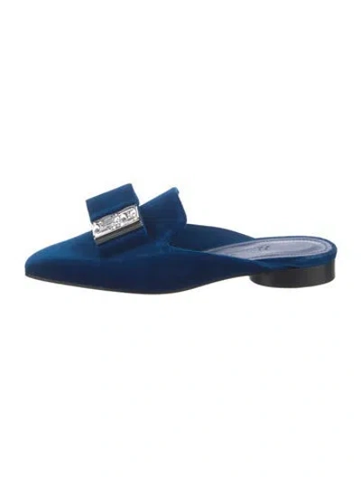 Pre-owned Ferragamo Velvet Crystal Embellishments Mules In Blue