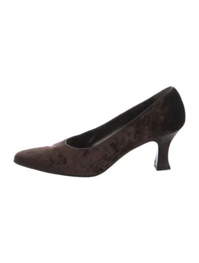 Pre-owned Ferragamo Velvet Leather Trim Embellishment Pumps In Brown