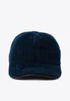 Ferragamo Embroidered Curved Brim Textured Fabric Hats In Blue