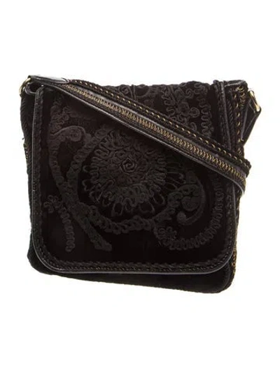 Pre-owned Ferragamo Velvet Messenger Bag In Black