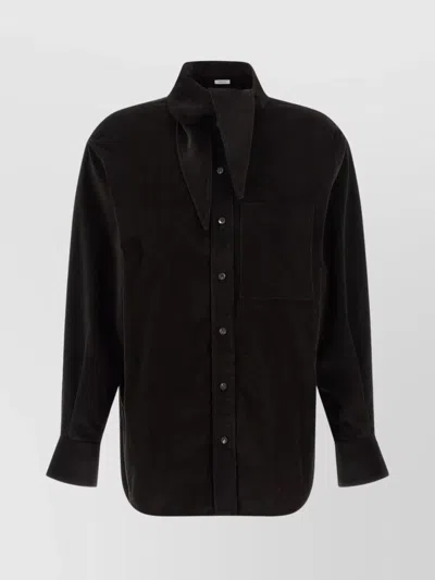 FERRAGAMO VELVET OVERSHIRT WITH CHEST POCKET AND POINTED COLLAR