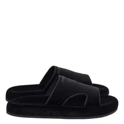 Ferragamo Velvet Slide Sandals In Black