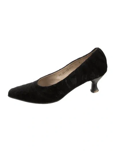 Pre-owned Ferragamo Velvet Striped Pumps In Black