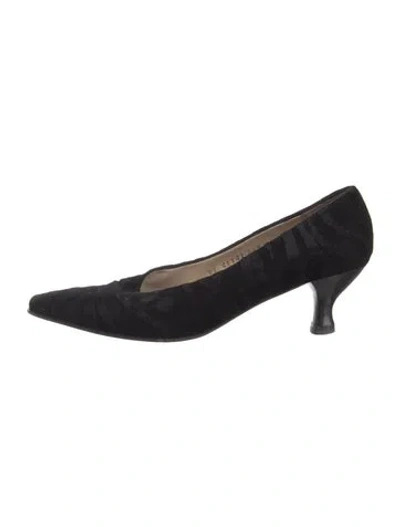Pre-owned Ferragamo Velvet Striped Pumps In Black
