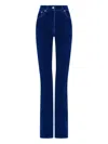 Ferragamo Velvet-texture Straight-leg Trousers In Blue