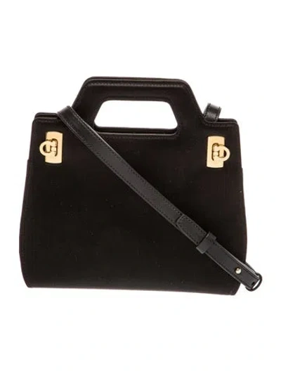 Pre-owned Ferragamo Velvet Top Handle Bag In Black