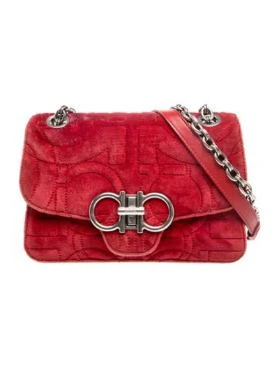 Pre-owned Ferragamo Velvet Top Handle Bag In Red