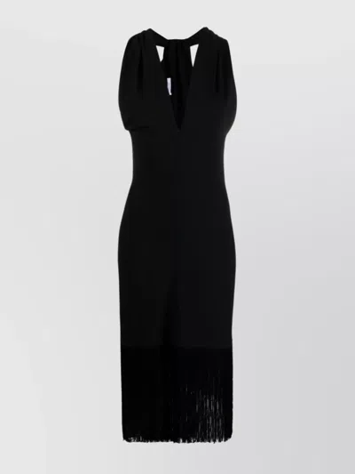 FERRAGAMO VELVET V-NECK FRINGED DRESS