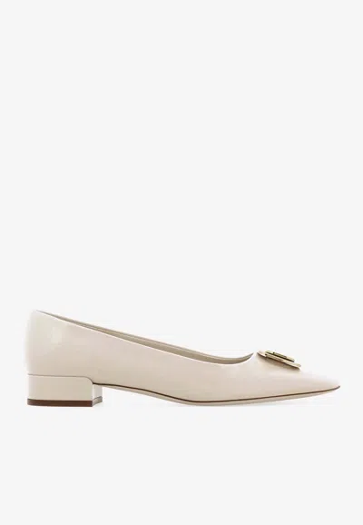 Ferragamo New Vara Plate Pumps In Cream