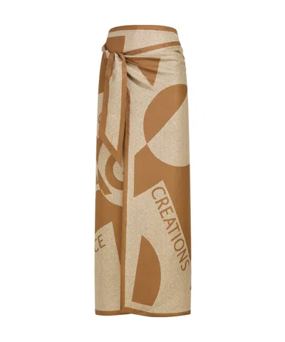 Ferragamo Venna Logo Sarong Skirt In Beige