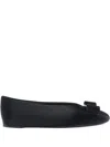 Ferragamo Leather Round Toe Ballerina Shoes With Bow Detail In Black