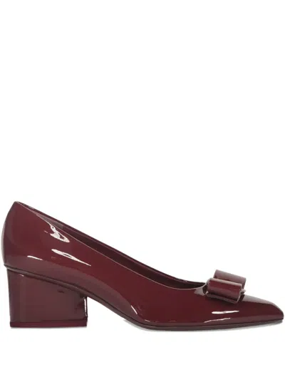 Ferragamo Vera Bow-detail Block-heel Pumps In Red