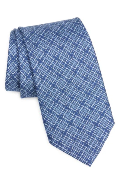 Ferragamo Vera Gancio Silk Tie In Blue Scuro