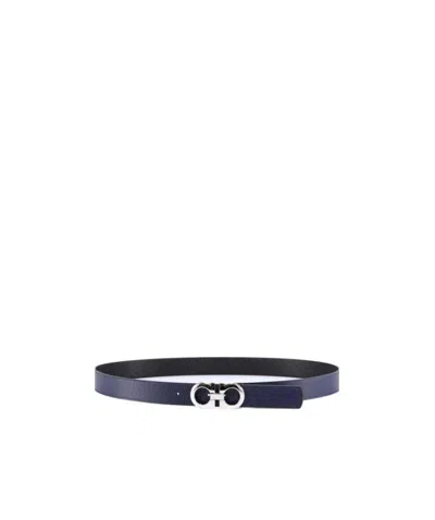 Ferragamo Vertical Double-sided Logo Gancio Belt In Black