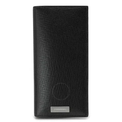 Ferragamo Vertical Long Leather Wallet In Black