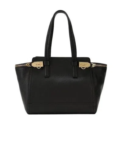 Ferragamo Verve Logo Handbag In Black
