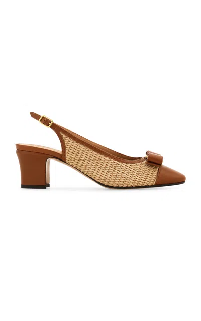 Ferragamo Vetty Raffia Slingback Pumps In Tan