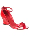 Ferragamo Glossy Leather Sandals With Shaped Wedge Heel In Red